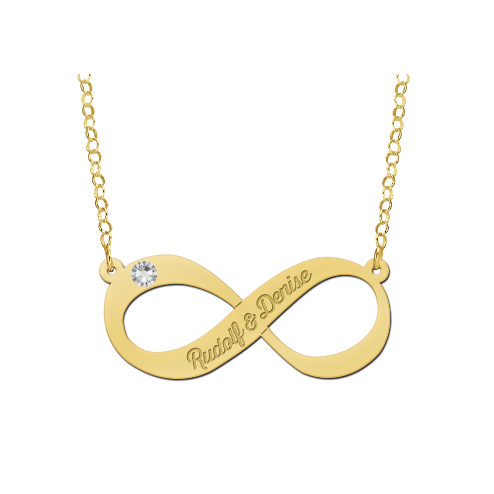 Goldene Infinity Kette mit Gravur - Zirkonia