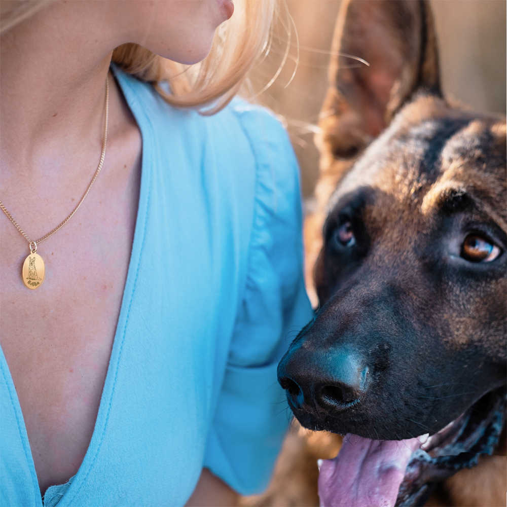 Silberne Tier Kette mit Gravur Deutscher Schäferhund