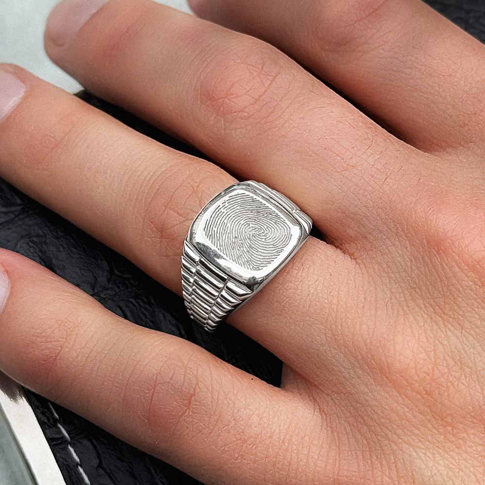 Rolex-Stil Siegelring Silber mit Fingerabdruck