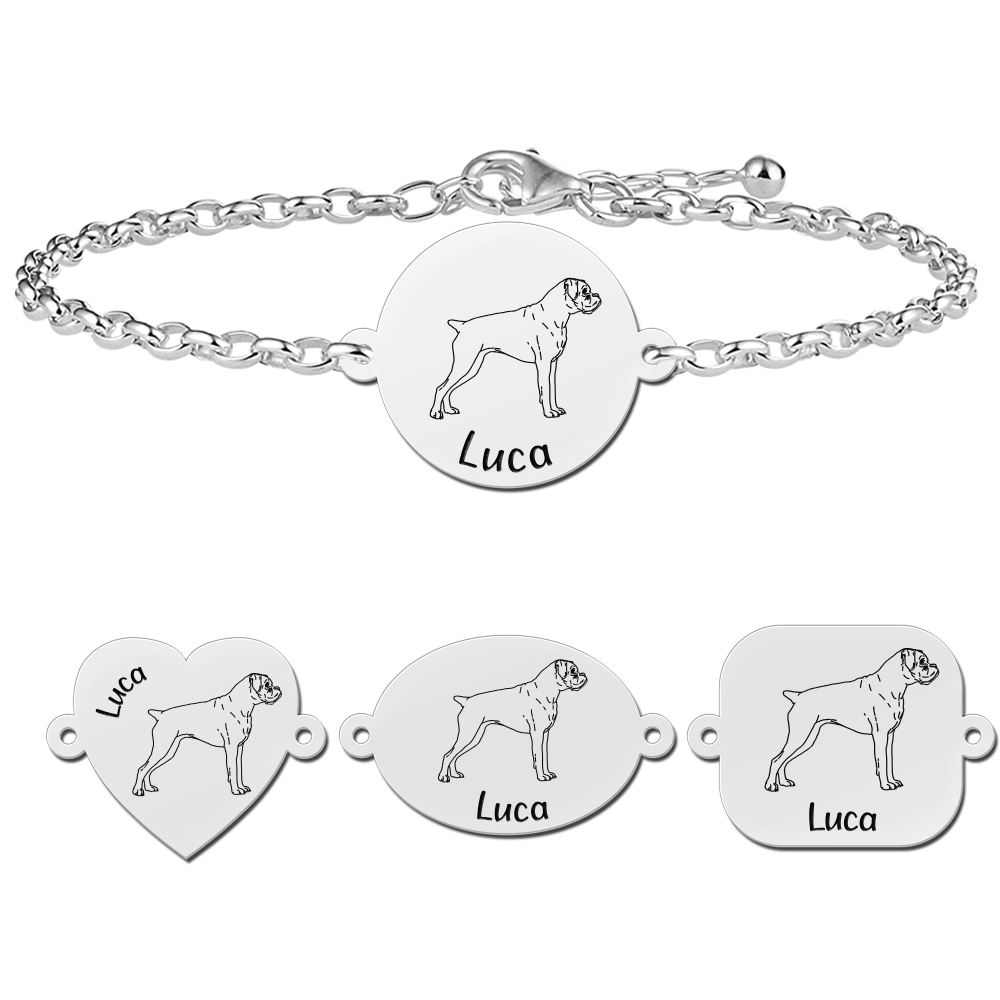 Silbernes personalisiertes Hunde Armband Boxer