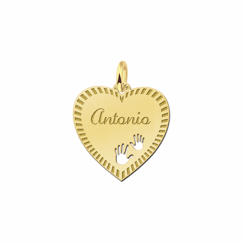 Goldenes Anhänger Herz für Kette mit Händchen - Rand - 19x19mm