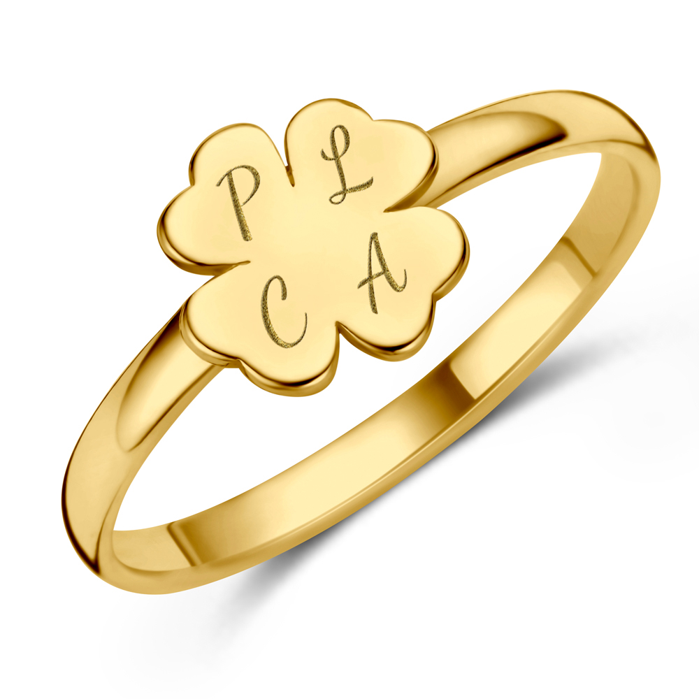 Goldener Ring mit Kleeblatt und Initialen