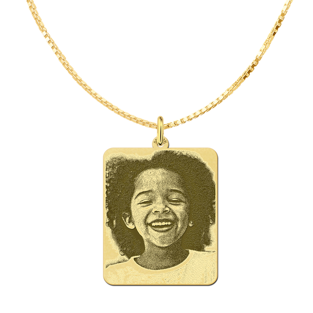 Kette mit fotogravur dogtag gold