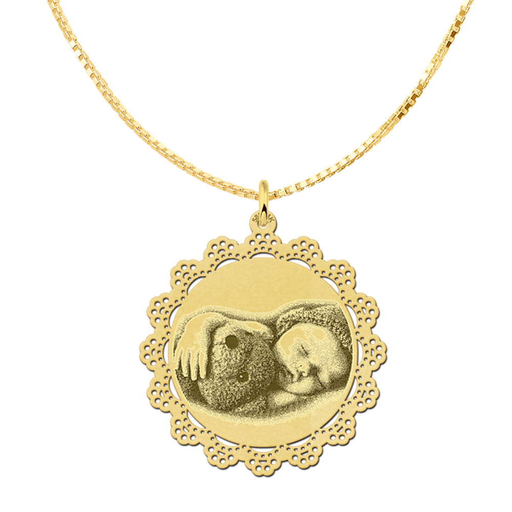 Fotoschmuck rund mit zierlichen rand gold