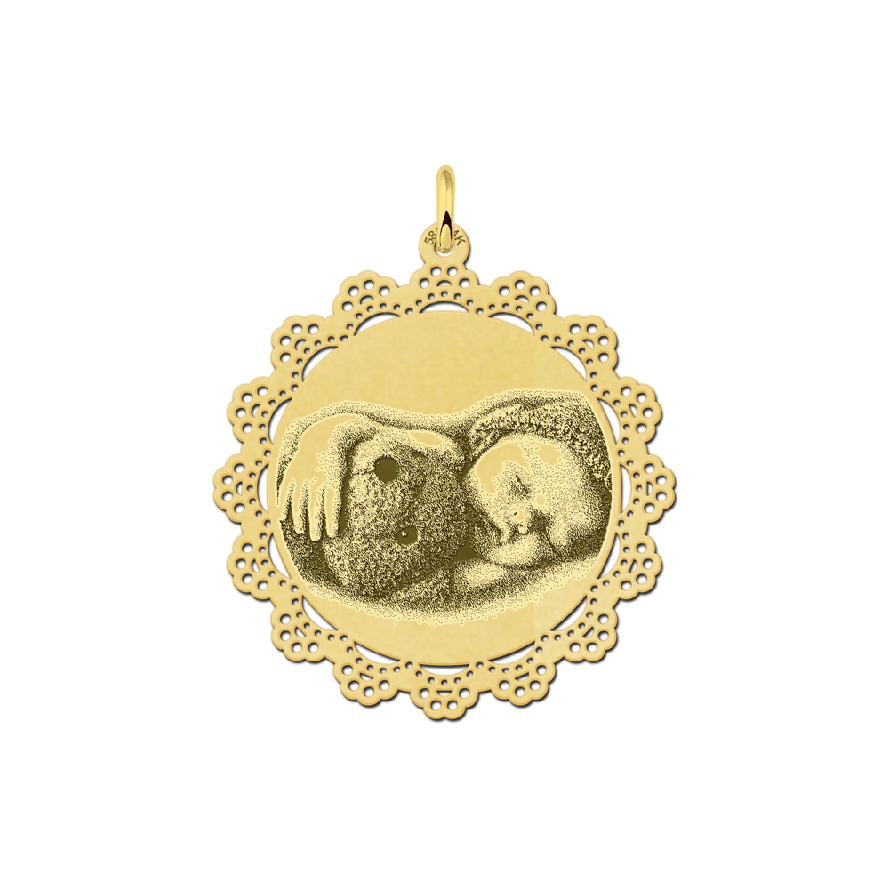 Fotoschmuck rund mit zierlichen rand gold