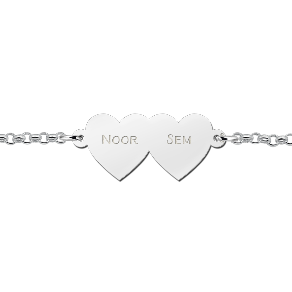 Armband mit zwei Herzen aus Silber