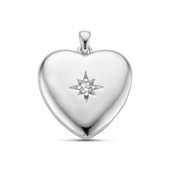 Silbernes Herzmedaillon mit einem Stein und Gravur