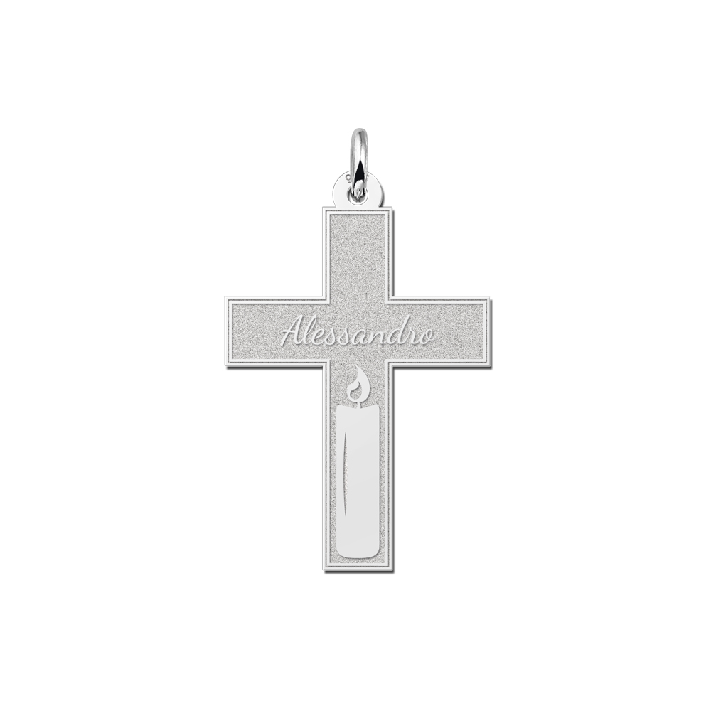 Silbernes Kommunionskreuz mit Gravur und Kerze