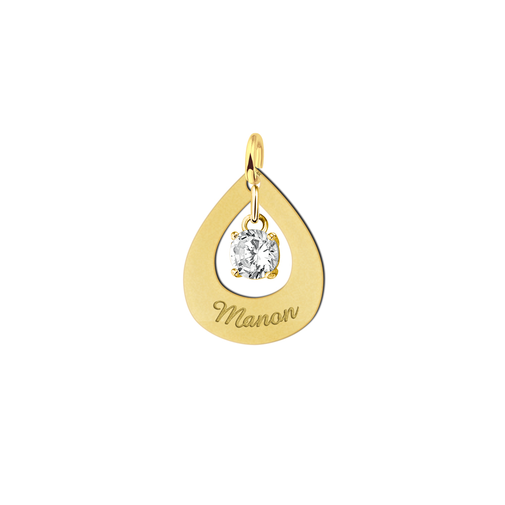 Gold Namensanhänger Tropfen Zirconia