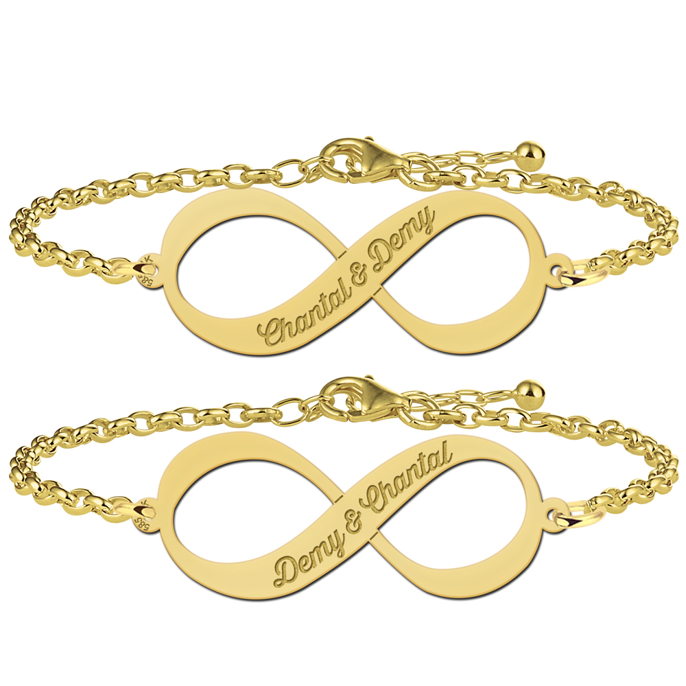 Goldenes Set Infinity Armbänder mit zwei Namen