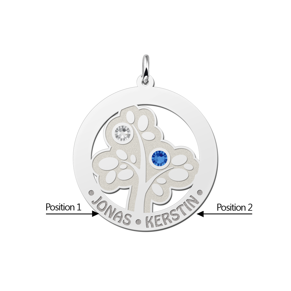 Silberne Familienbaum-Halskette mit Geburtssteinen