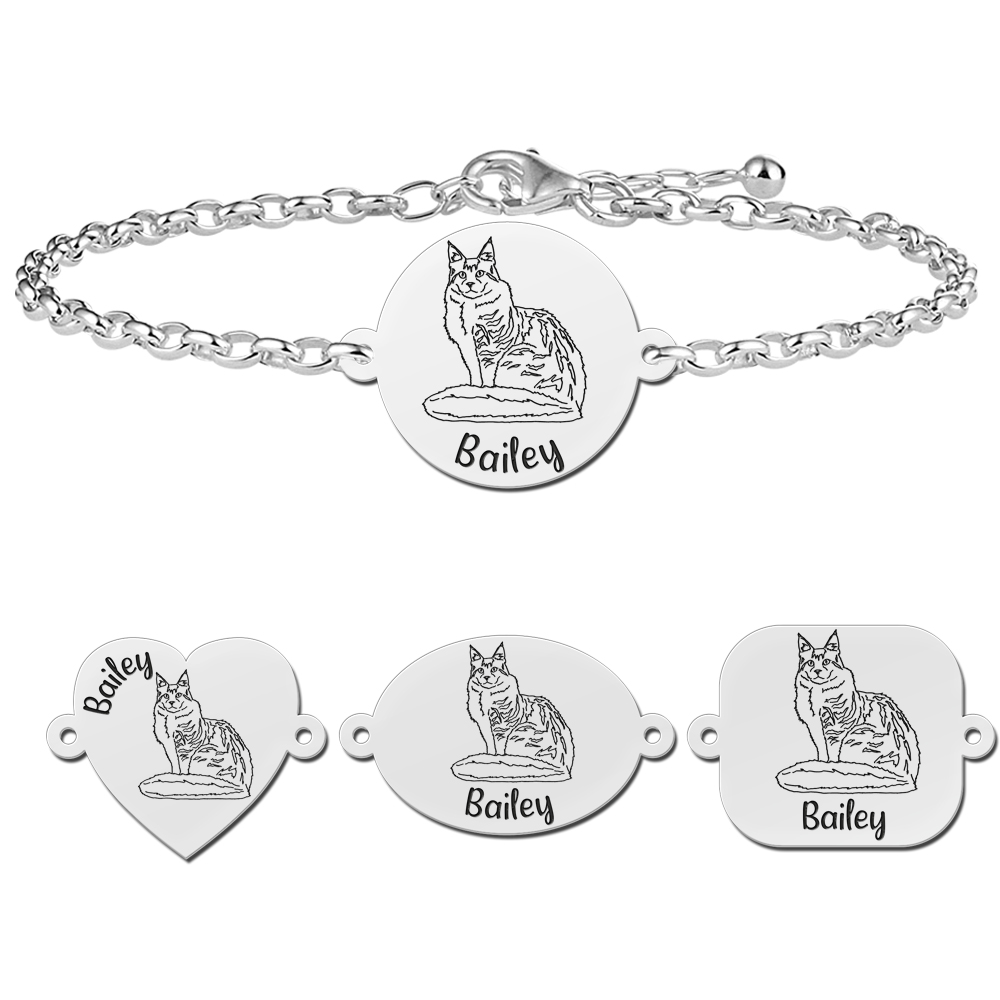 Silbernes Katzen Armband mit Name Maine Coon