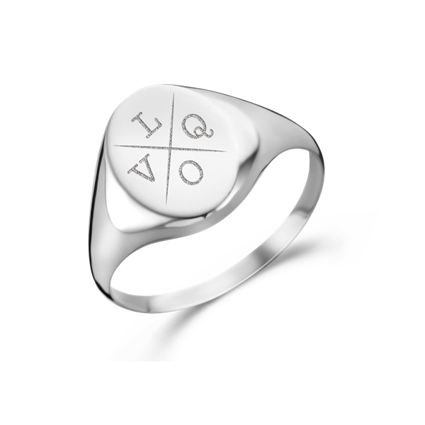 Ovaler silberner Siegelring mit vier Initialen