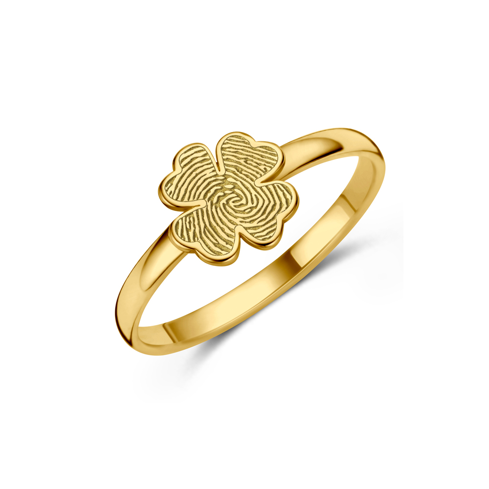 Goldener Ring mit Kleeblatt und Fingerabdruck