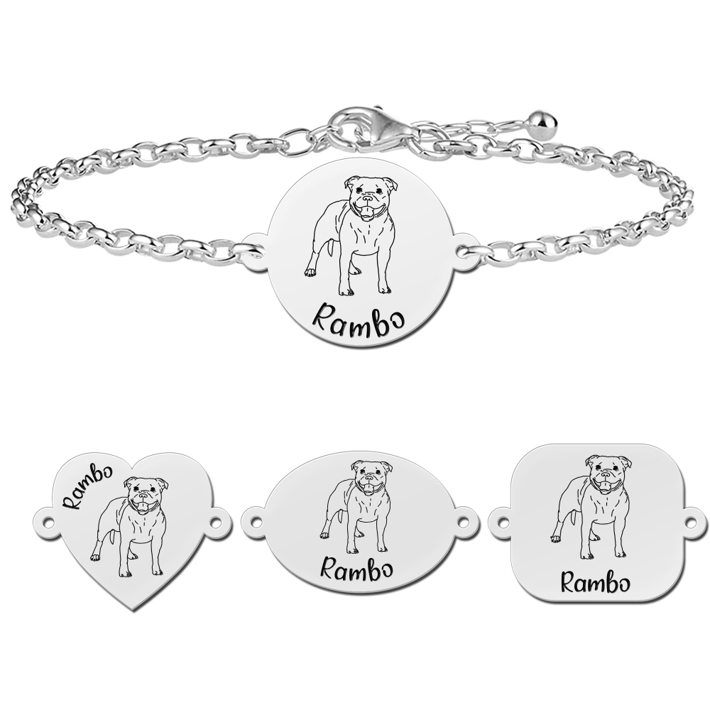 Silbernes Armband mit Namensgravur Hund Pitbull