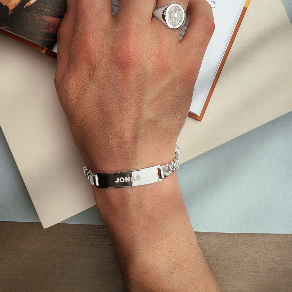Leichte Herrenarmband Silber Gravur Figaro