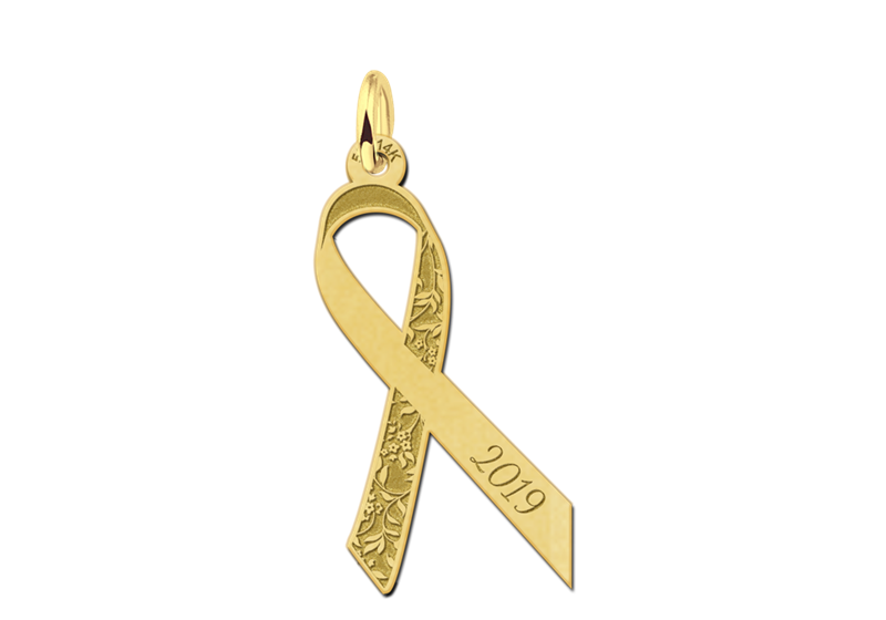 Goldener Pink Ribbon Anhänger mit Blumen