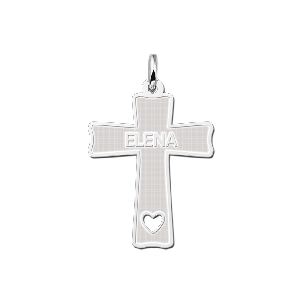 Silbernes Kommunionskreuz mit Gravur und gelochtem Herz