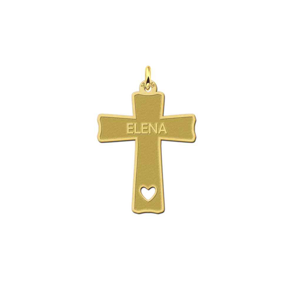Goldenes Kommunionskreuz mit Gravur und gelochtem Herz