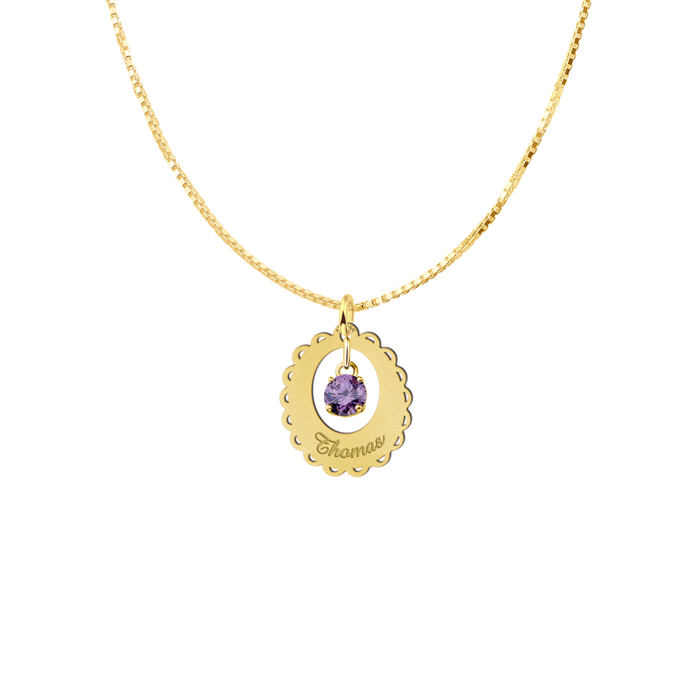 Goldener Namensanhänger oval eleganter Rand und Zirkonia