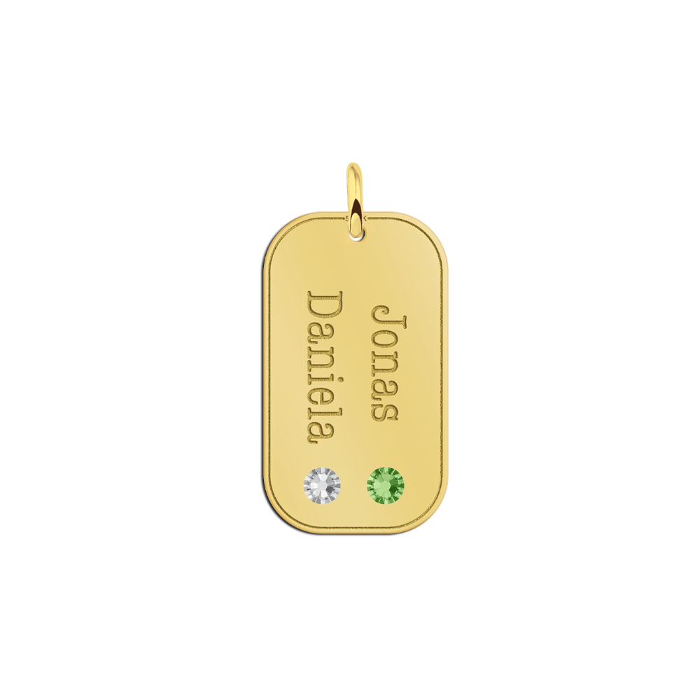 Goldener Anhänger mit zwei Namen und Zirkonia-Geburtssteinen