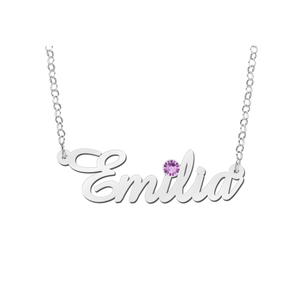 Silberne Namenskette mit Geburtsstein Emilia
