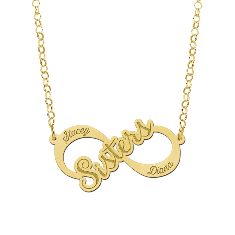 Goldene Infinity-Kette mit Sisters-Design und Namen