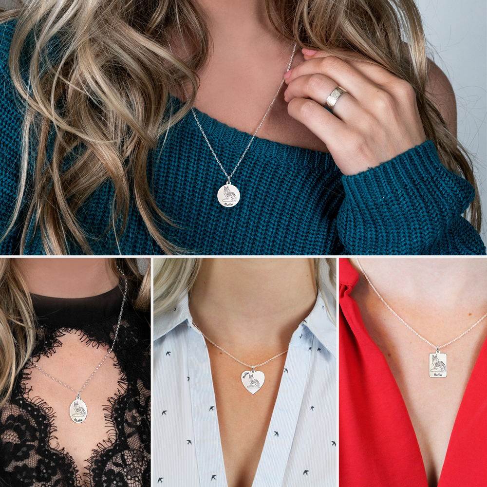 Silberner Anhänger mit Katze und Name Ragdoll