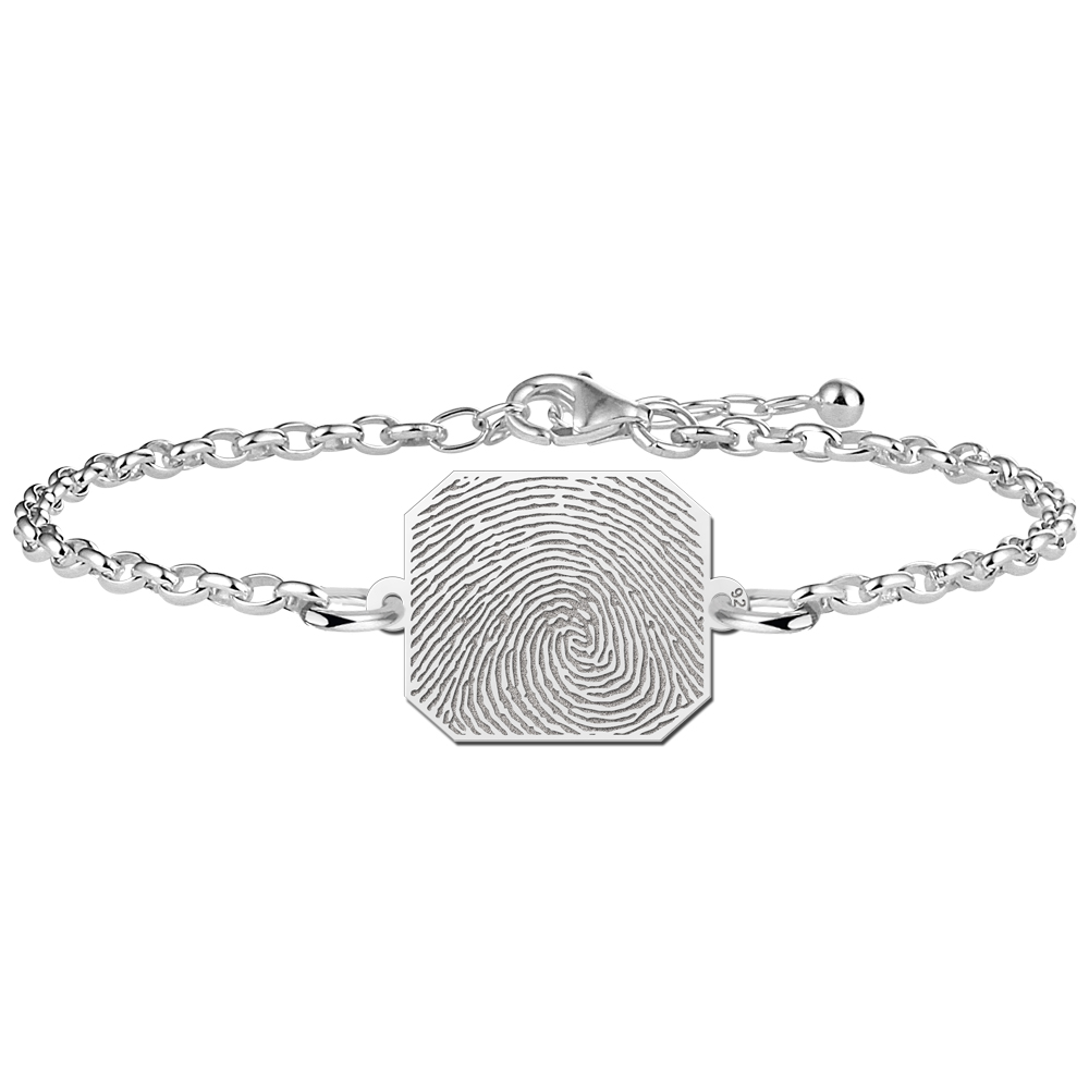 Silbernes Fingerabdruck Armband mit Rechteck