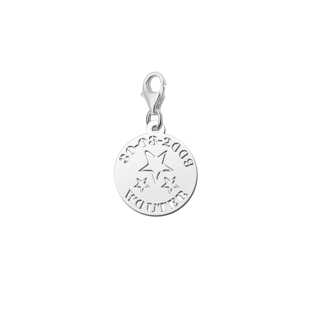 Silber Baby Charm Sternchen mit Namen und Datum