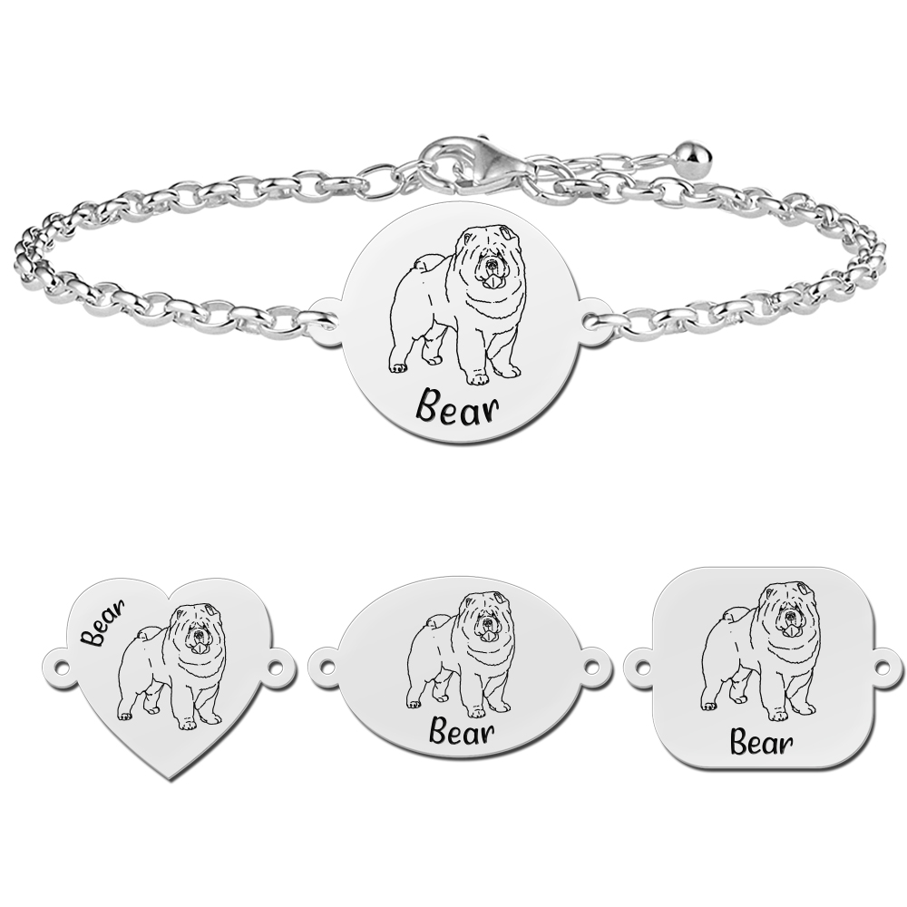 Silbernes Hunde Armband mit Name Chow Chow