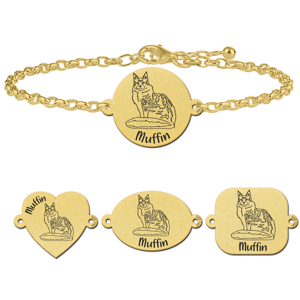 Goldenes Katzen Armband mit Name Maine Coon