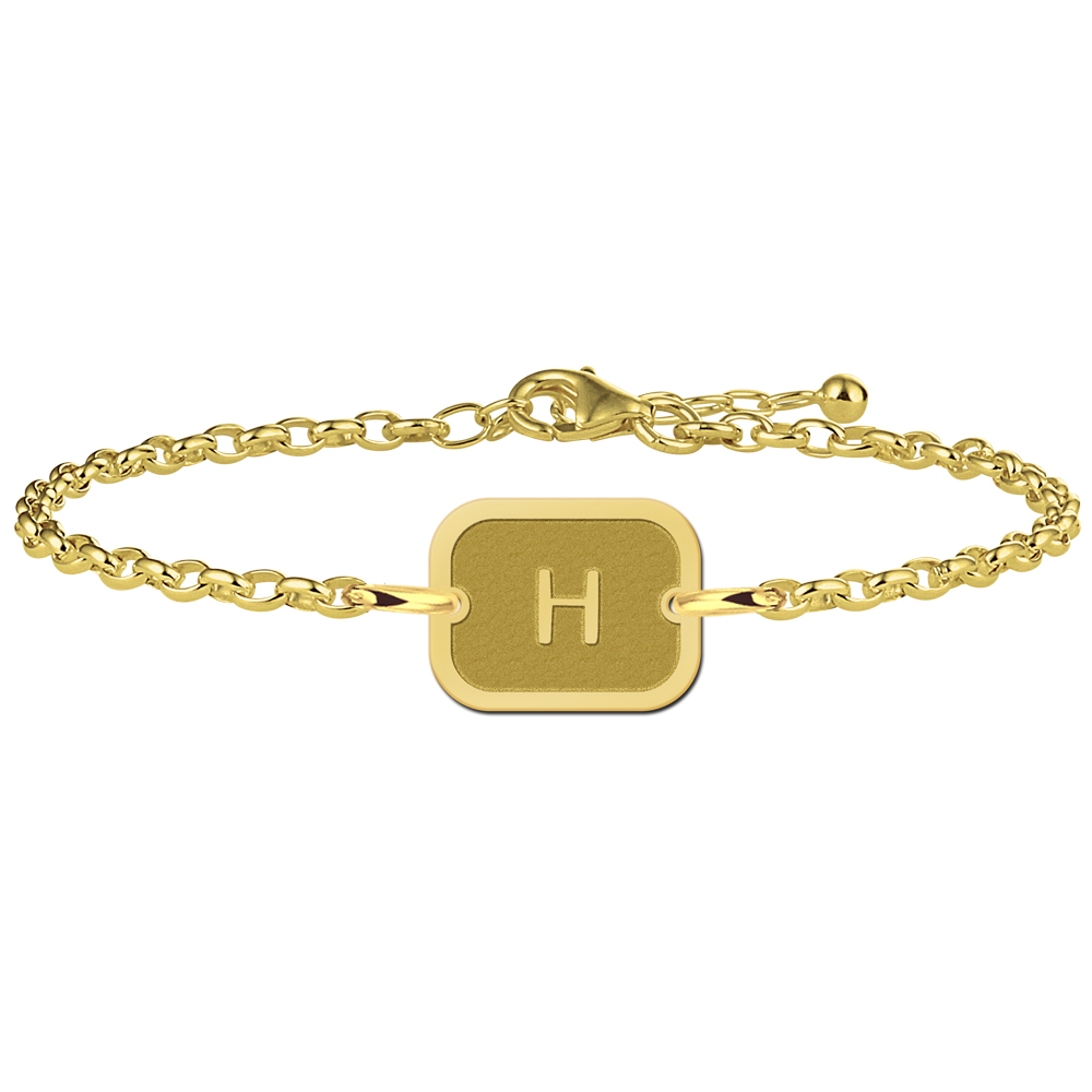 Vergoldetes rechteckiges Armband mit Rand und Buchstaben