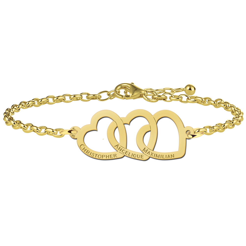 Goldenes Armband mit drei Herzen