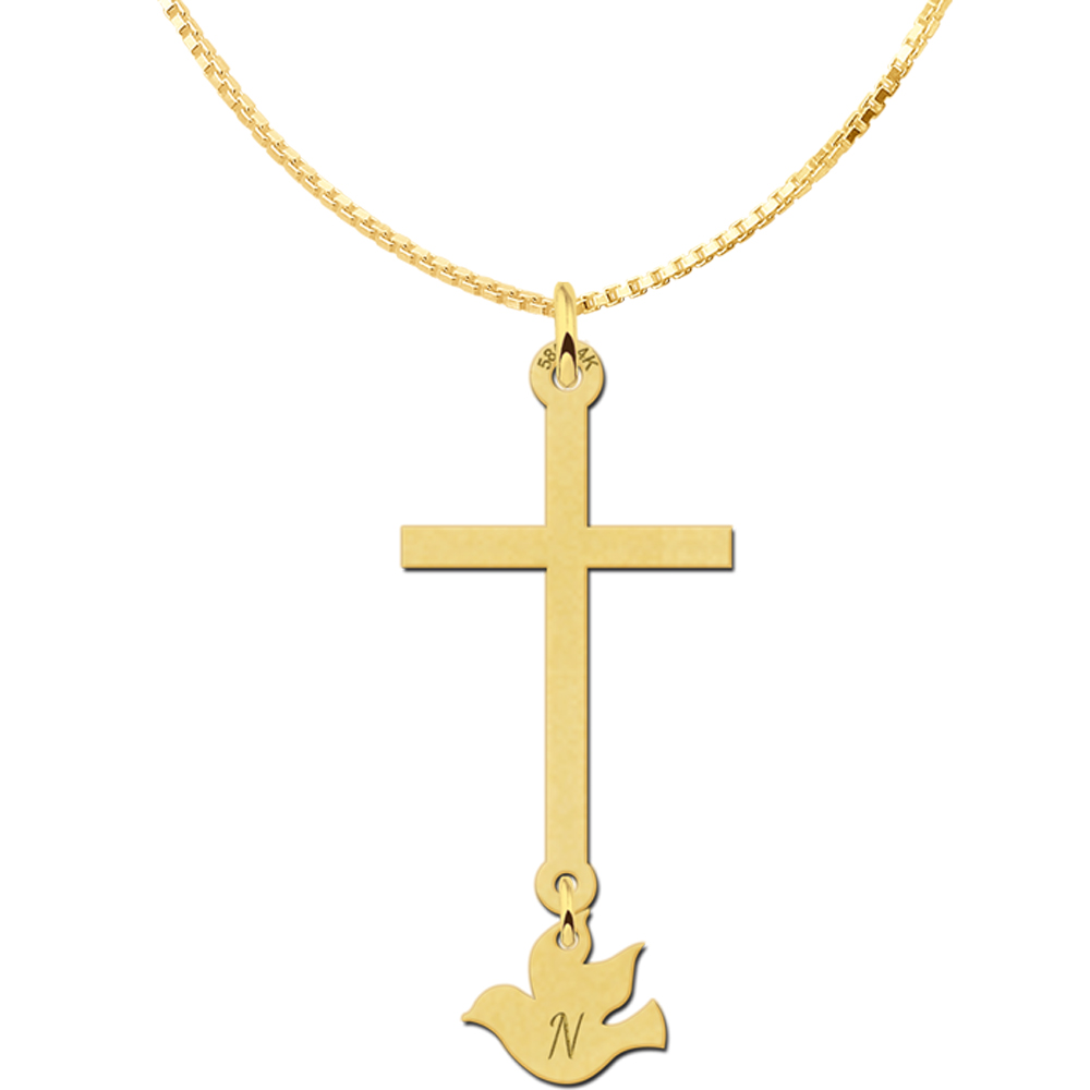 Goldenes Kommunion Kreuz mit Taube
