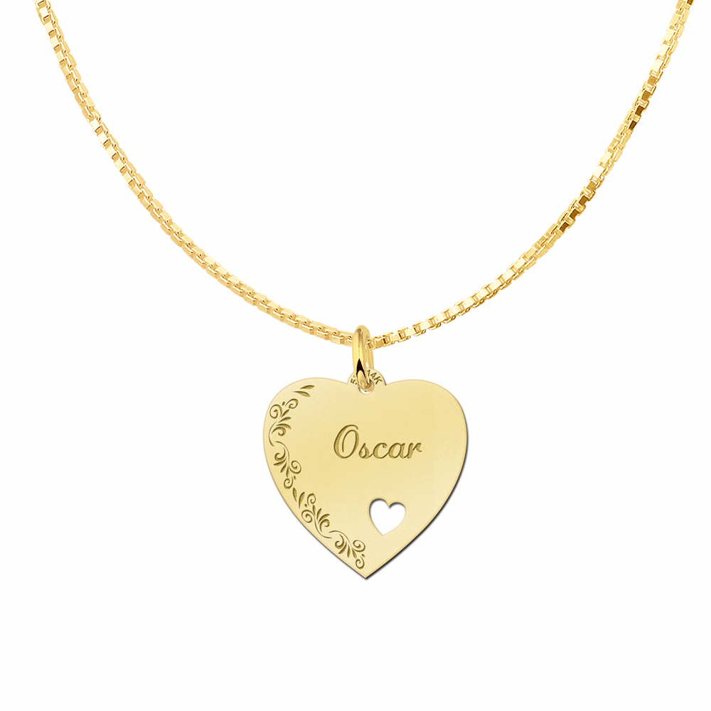 Herz Anhänger mit Herz für Kette aus Gold - Ornament - 19x19mm