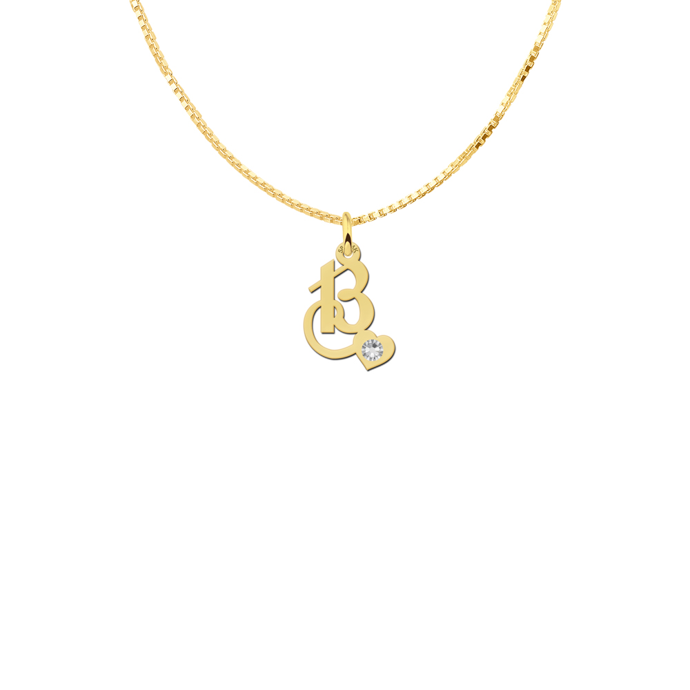 Geschwungener Initial-Anhänger in Gold mit Zirkonia