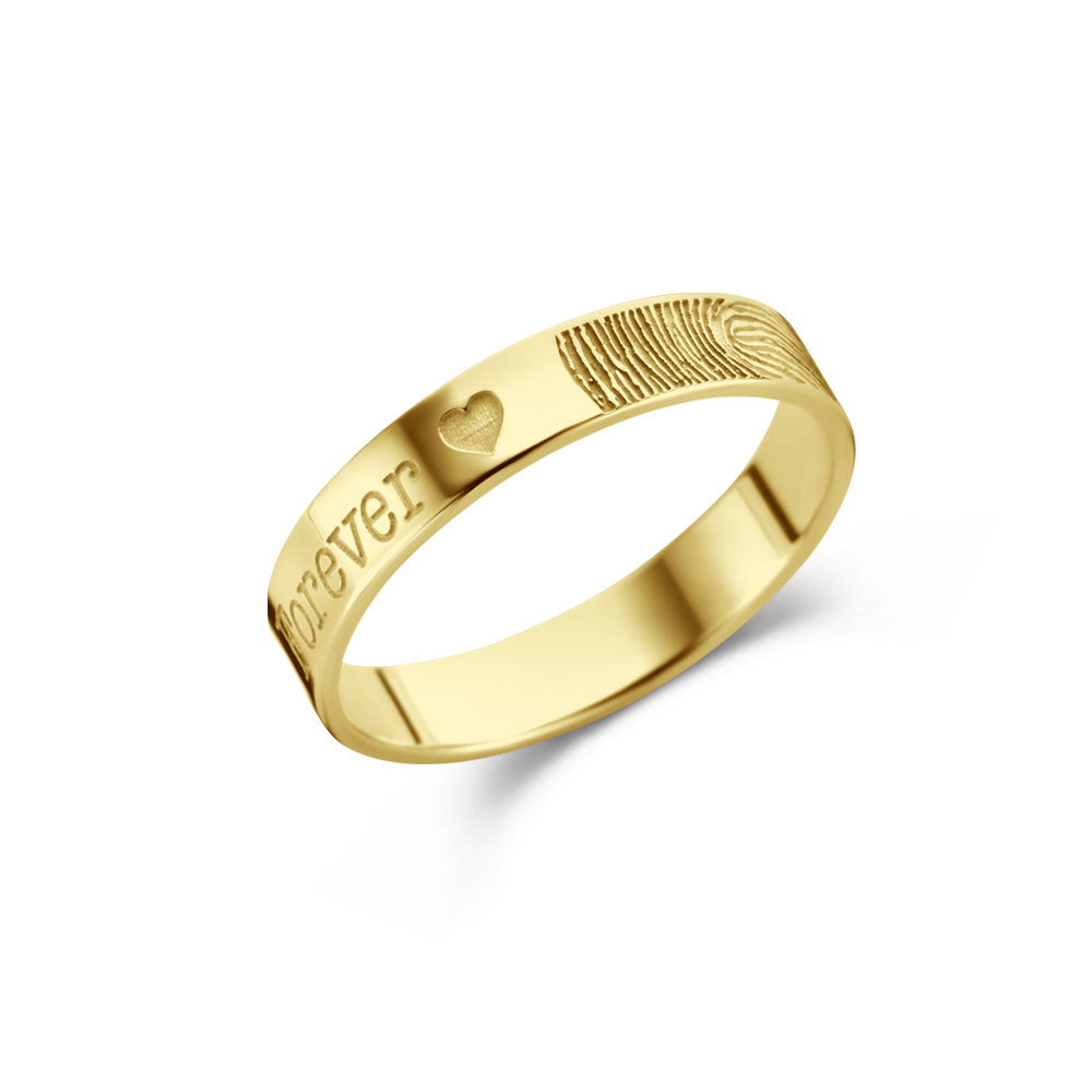 Goldener Ring mit Fingerabdruck und Name - 4 mm flach