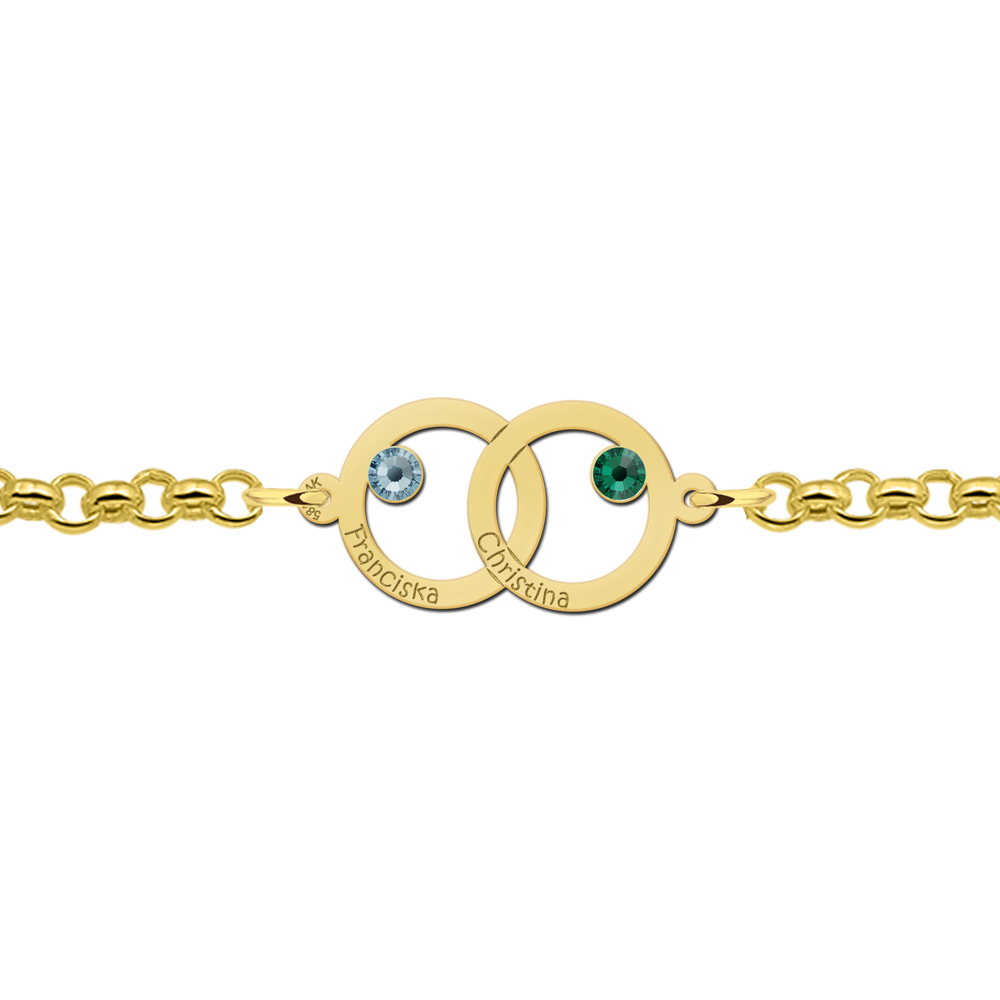 Goldenes Mutter-Tochter-Armband mit zwei Kreisen und Geburtssteinen
