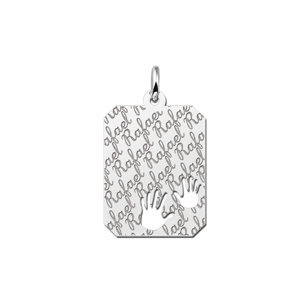 Kettenanhänger Silber Gravurplatte16  8-eckig Namensgravur mit Händchen
