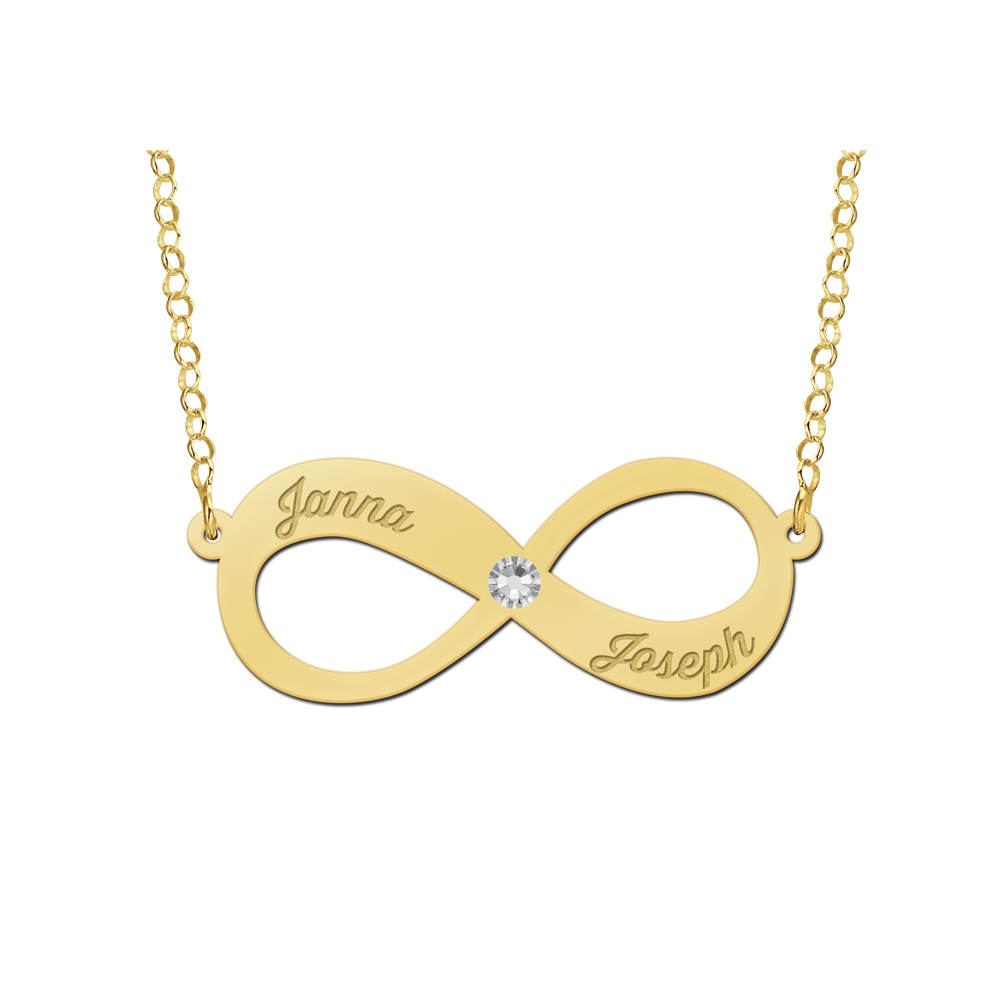 Goldene Infinity-Kette mit Zirkonia und zwei gravierten Namen
