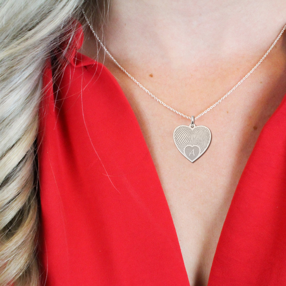 Fingerabdruck Schmuck Herz mit Buchstabe aus Silber