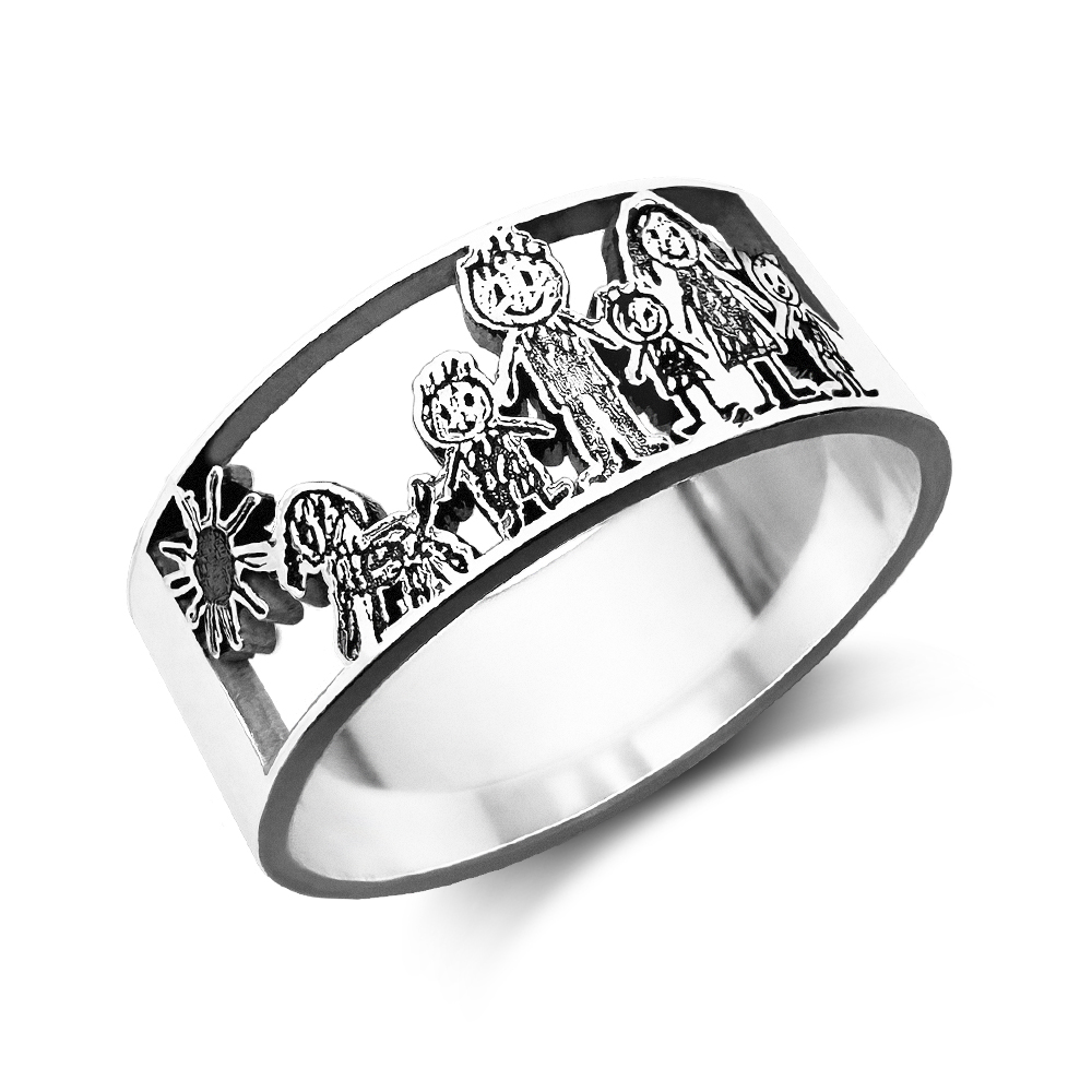 Silberner Ring mit Kinderzeichnung – Personalisiertes Schmuckstück mit Zeichnung Ihres Kindes