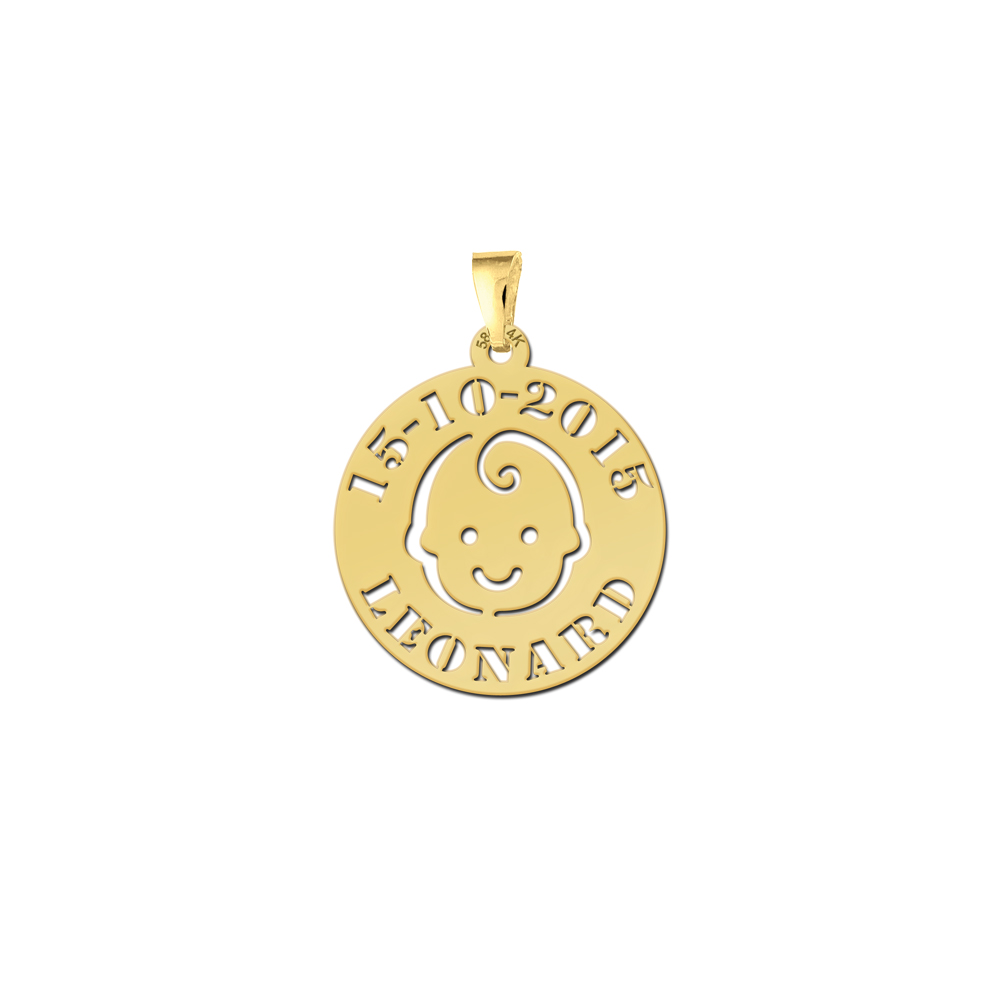 Goldener Baby-Köpfchen Charm mit Namen und Datum
