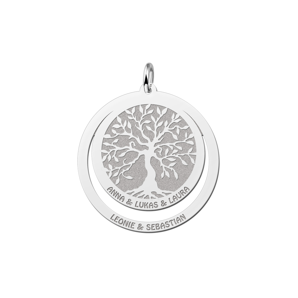 Lebensbaum Silber mit sieben Namen und Geburtssteinen