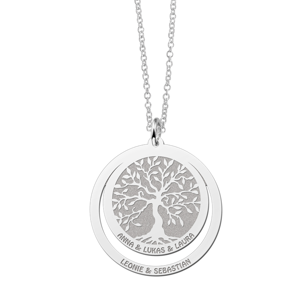 Lebensbaum Silber mit sieben Namen und Geburtssteinen