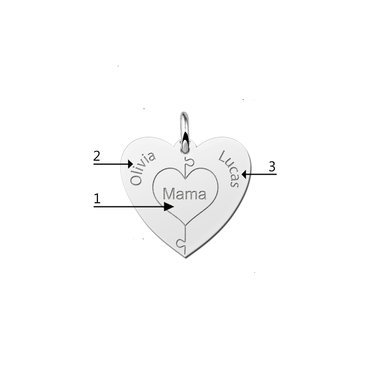 Personalisierter Herz-Anhänger Puzzle aus Silber mit Namen