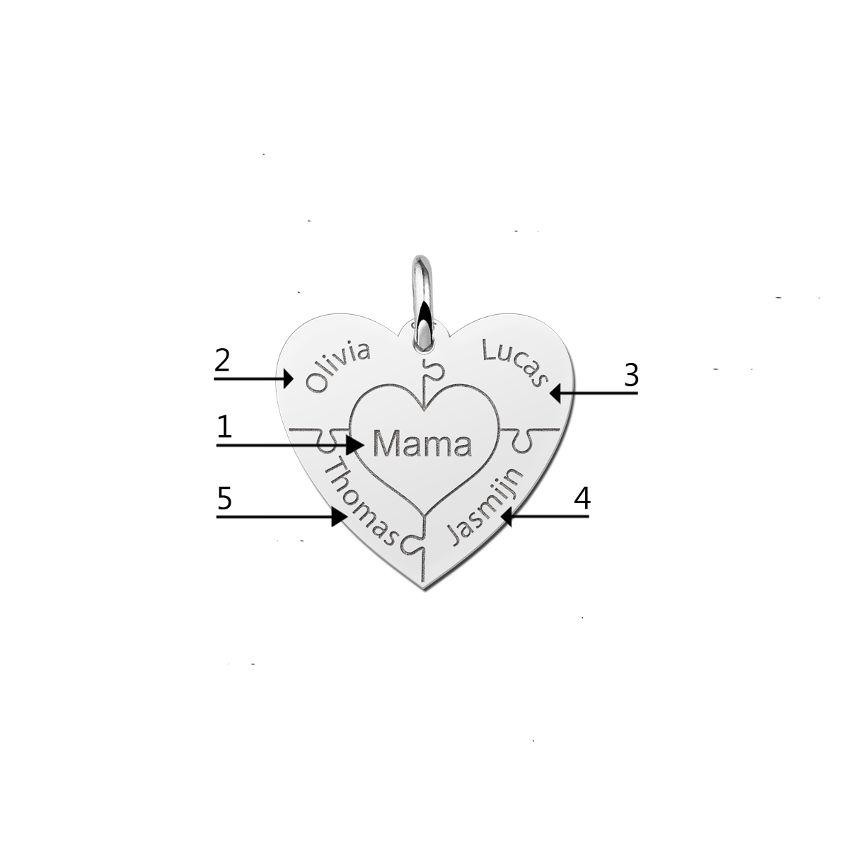 Personalisierter Herz-Anhänger Puzzle aus Silber mit Namen
