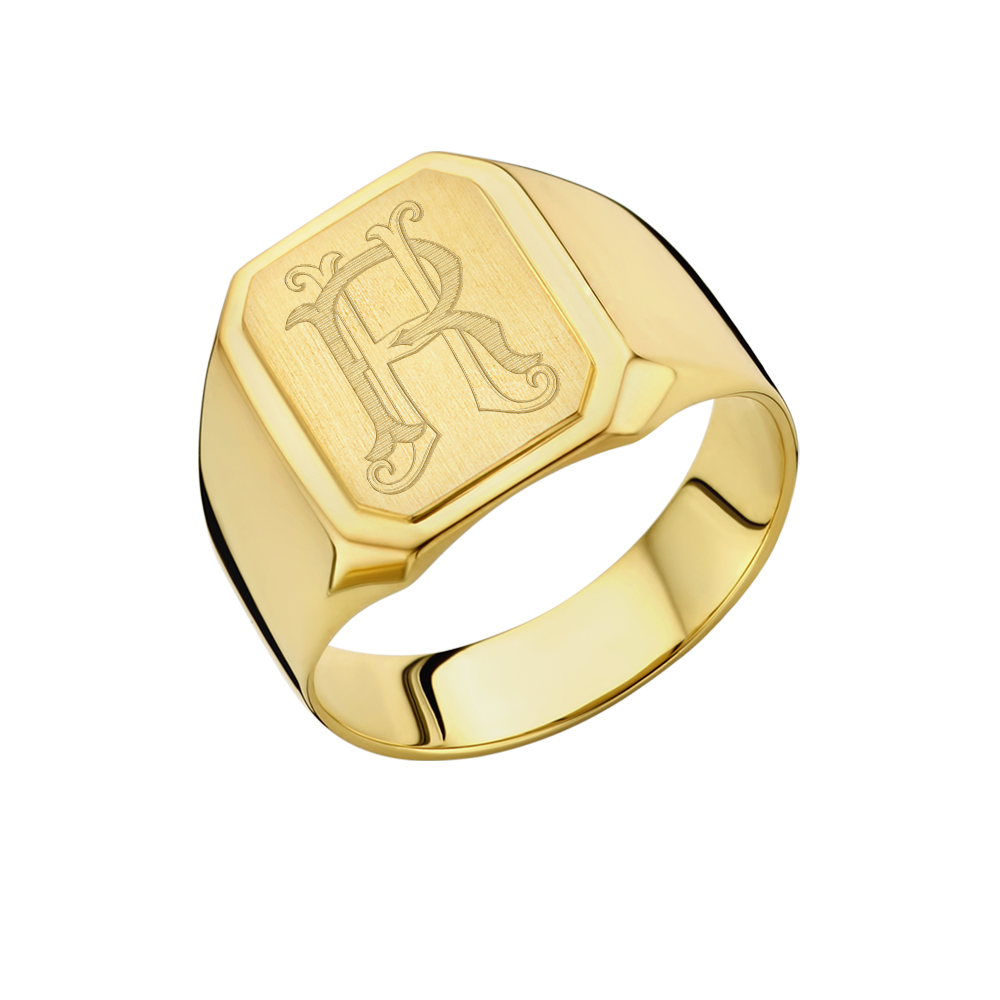 Goldener Siegelring mit graviertem Monogramm - achteckig