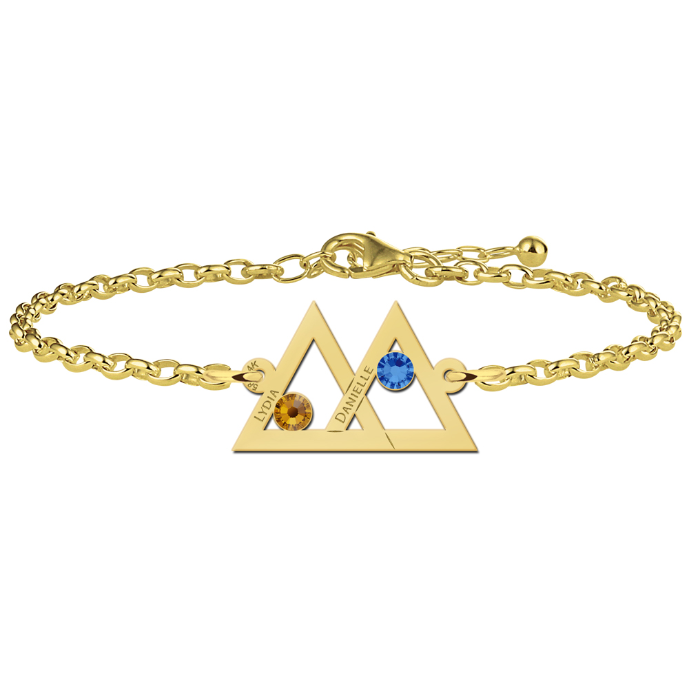 Mutter Tochter Armband Gold zwei Dreiecke und Geburssteine